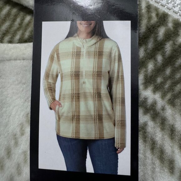 Womens Size Medium Plaid Fleece Hoodie Jacket With Zip-Up Closure & Front Pocket - Picture 7 of 12